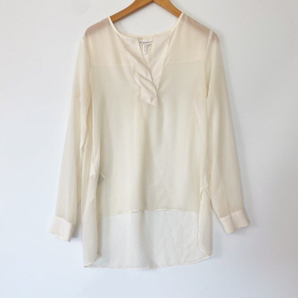 BCBGeneration Ivory Placket Henley Long Sleeve Blouse Top Womens S